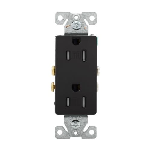 Eaton Wiring 15A TR Decora Duplex Receptacle, 2P3W, #14-10 AWG, 125V, Black