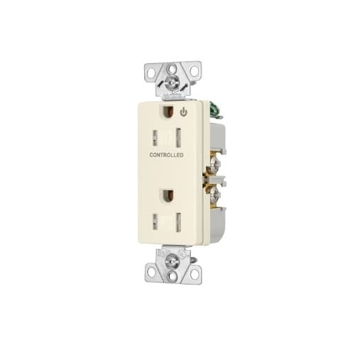 Eaton Wiring Arrow Hart 15 Amp Half Controlled Decorator Receptacle, Tamper Resistant, Light Almond