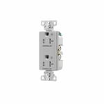 Eaton Wiring 20 Amp Dual Controlled Decorator Receptacle, Tamper Resistant, Construction Grade, Gray