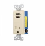 Eaton Wiring 15 Amp USB Charger w/ Receptacle, Tamper Resistant, Ivory