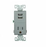 Eaton Wiring 2.4 Amp USB Charger w/ Receptacle, Combo,Tamper Resistant, Gray