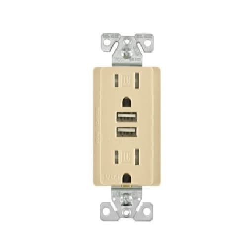 Eaton Wiring 15A TR Decora 3.1A USB/Duplex Combo Receptacle, 2P3W, 125V, Ivory