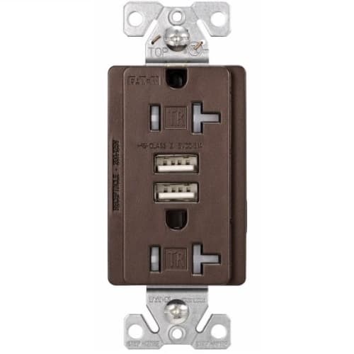 Eaton Wiring 20 Amp Tamper-Resistant Duplex Receptacle, 3.1 Amp USB, 125V, Bronze