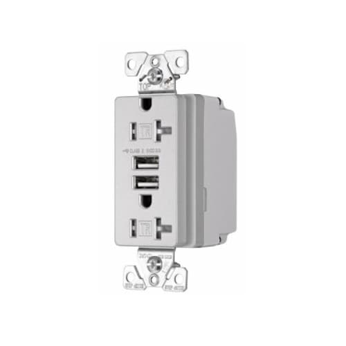 Eaton Wiring 20 Amp Tamper-Resistant Duplex Receptacle, 3.1 Amp USB, 125V, Silver