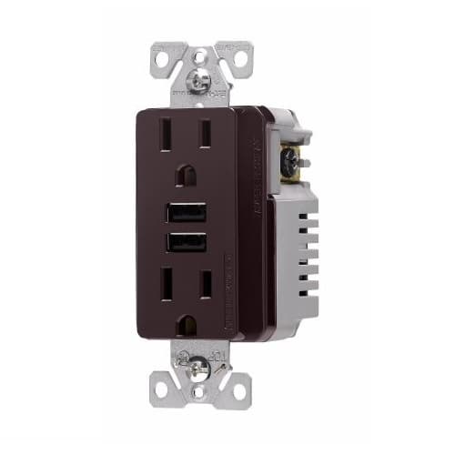 Eaton Wiring 15 Amp TR Duplex Receptacle, 3.6 Amp Dual USB, 5-15R, 125V, Brown