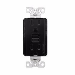 15 Amp TR Duplex Receptacle, 3.6 Amp Dual USB, 5-15R, 125V, Black