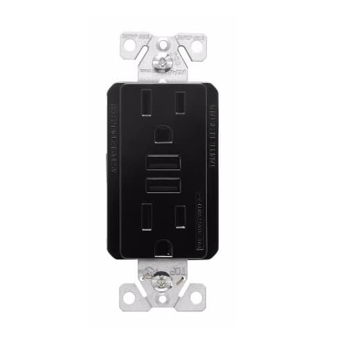 Eaton Wiring 15 Amp TR Duplex Receptacle, 3.6 Amp Dual USB, 5-15R, 125V, Black