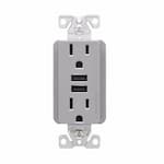 Eaton Wiring 15 Amp TR Duplex Receptacle, 3.6 Amp Dual USB, 5-15R, 125V, Gray