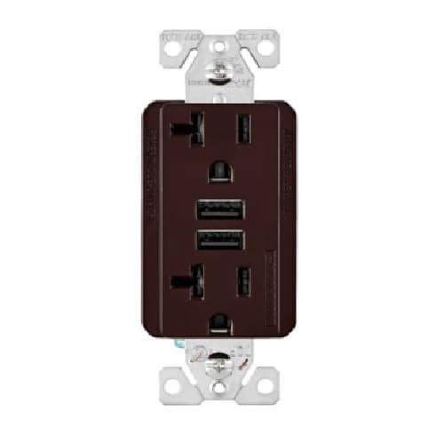 Eaton Wiring 20A TR Decora 3.6A USB/Duplex Combo Receptacle, 2P3W, 125V, Brown