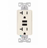 Eaton Wiring 20A Duplex Receptacle w/ 3.6A Dual USB, TR, 125V, Light Almond