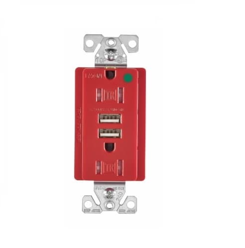 Eaton Wiring 15 Amp USB Charger w/ Duplex Receptacle, Tamper Resistant, Red