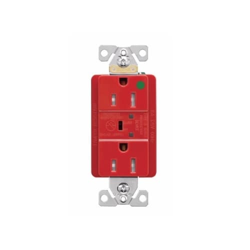 Eaton Wiring 15 Amp Surge Protection Receptacle, Audible Alarm & LED Indicators, Red