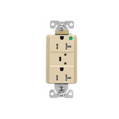 Eaton Wiring 20 Amp Surge Protection Receptacle w/Audible Alarm & LED Indicators, Ivory