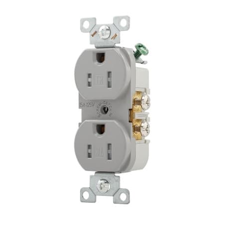 Eaton Wiring 15 Amp Duplex Receptacle, Flush Mount, 2-Pole, Gray