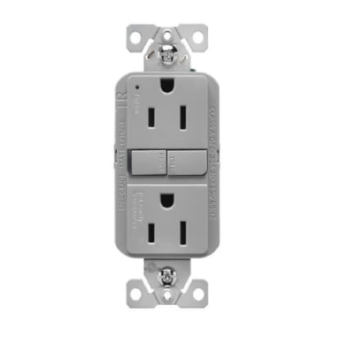 Eaton Wiring 15A TR Slim GFCI Receptacle Outlet, Retail Box, #14-10 AWG, 125V, GY