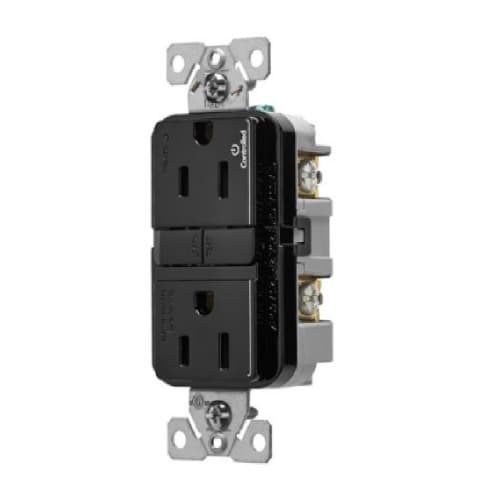 Eaton Wiring 15A TR Slim GFCI Receptacle Outlet, Dual Control, #14-10 AWG, 125V, BK