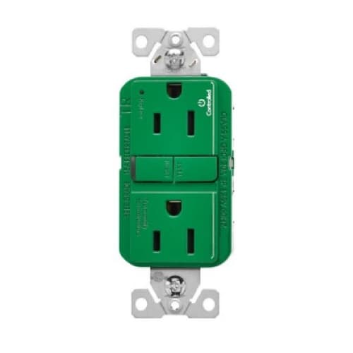 Eaton Wiring 15A TR Slim GFCI Receptacle Outlet, Dual Control, #14-10 AWG, 125V, GN