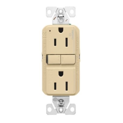 Eaton Wiring 15A TR Slim GFCI Receptacle Outlet, Dual Control, #14-10 AWG, 125V, IV