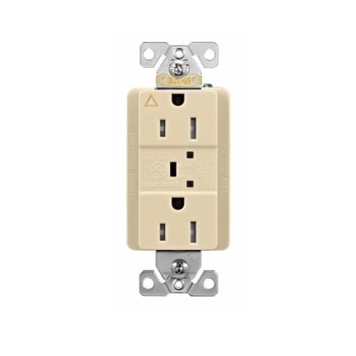 Eaton Wiring 15 Amp Surge Protection Receptacle w/Audible Alarm & LED Indicators, Ivory