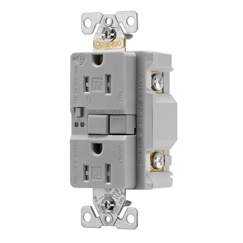 Eaton Wiring 20 Amp Tamper Resistant Duplex GFCI Outlet w/ Audible Alarm, Gray