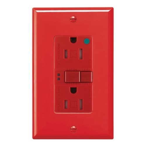 Eaton Wiring 15 Amp Tamper Resistant Hospital Grade GFCI NAFTA-Compliant Outlet, Red