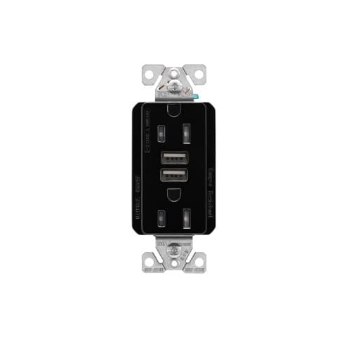 Eaton Wiring 15 Amp Duplex Receptacle w/USB Charger, Tamper Resistant, Black