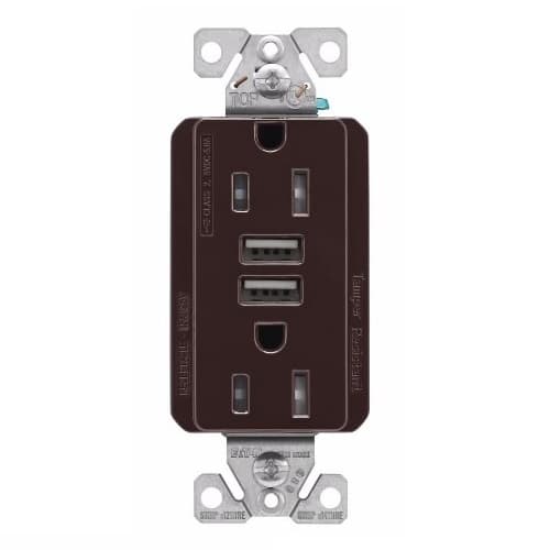 Eaton Wiring 15 Amp TR Duplex Receptacle, 5.0 Amp USB, 5-15R, 125V, Brown