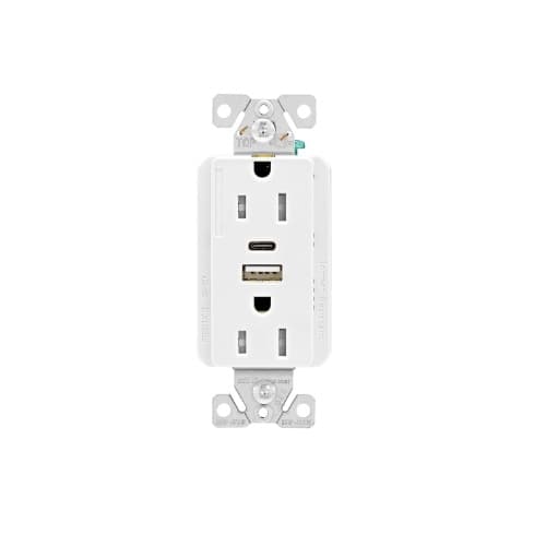 Eaton Wiring 15 Amp Duplex Receptacle w/ USB AC Charger, Tamper Resistant, White