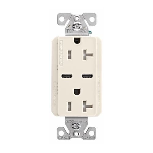 Eaton Wiring 20 Amp TR Duplex Receptacle, 5.0 Amp Dual USB C, 5-20R, 125V, Almond