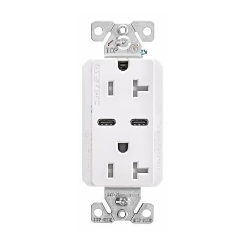 Eaton Wiring 20 Amp TR Duplex Receptacle, 5.0 Amp Dual USB C, 5-20R, 125V, White