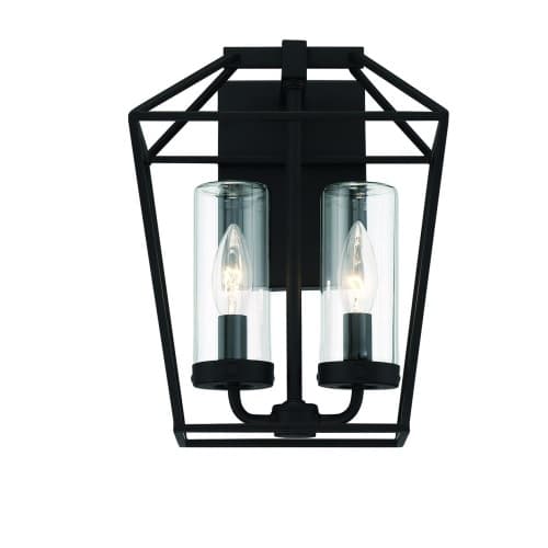 Eurofase 9-in 60W Bastille Outdoor Wall Sconce, 2-Light, 120V, Satin Black