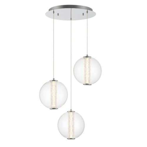 Eurofase 21-in 21W Atomo LED Pendant, 3-Light, 120V, 3000K, Chrome/Clear