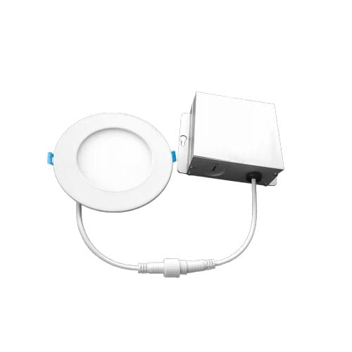 Euri Lighting 6-in 12W Round LED Downlight w/ Junction Box, Dim, 900 lm, 90 CRI, 120V, 3000K, White