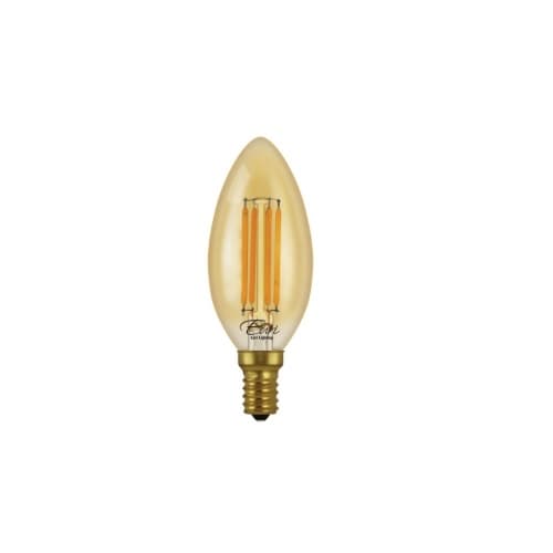 Euri Lighting 4.5W LED B10 Filament Bulb, Amber Glass, Dimmable, E12, 350 lm, 120V, 2200K