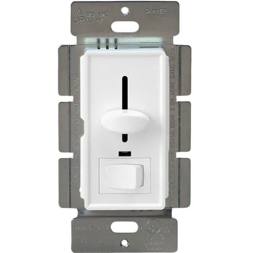 GP 600W, 3-Way, LED Compatible Slide Dimmer w/ Rocker Switch, White 