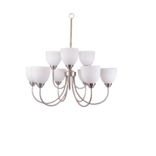 HomEnhancements 60W Laredo Chandelier, 9-Light, White Glass, Brushed Nickel