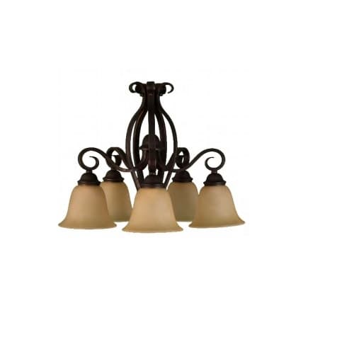 HomEnhancements 60W El Paso Nook Chandelier, 5-Light, Tea Stain Glass, Oil Rubbed Bronze