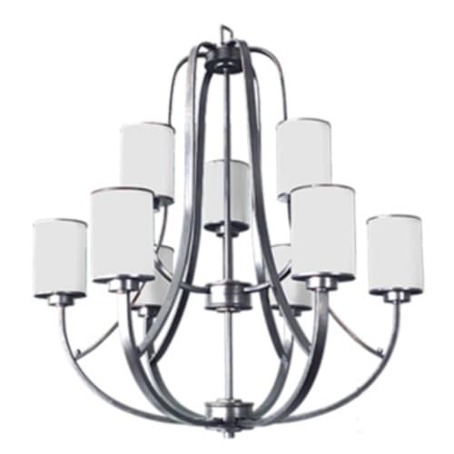 HomEnhancements 60W Lexington Chandelier, 9-Light, White Glass, Brushed Nickel