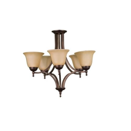 HomEnhancements 60W Austin Chandelier, 5-Light, Tea Stain Bell Shade, Oil Rubbed Bronze