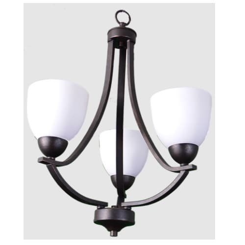 HomEnhancements 60W Victoria Chandelier, 3-Light, White Glass, Oil Rubbed Bronze