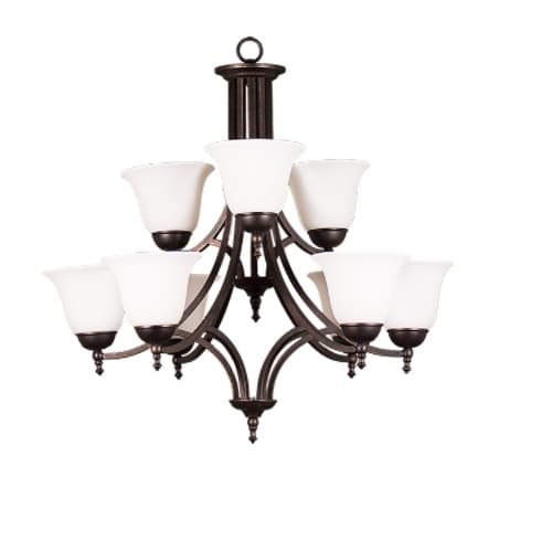 HomEnhancements 60W Austin Chandelier, 9-Light, White Bell Shade, Oil Rubbed Bronze