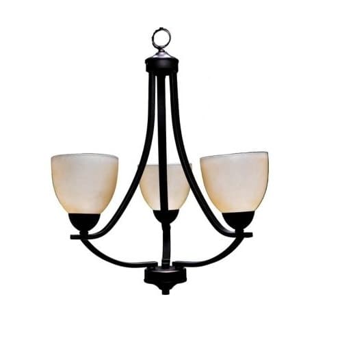 HomEnhancements 60W Victoria Chandelier, 3-Light, Tea Stain Glass, Oil Rubbed Bronze