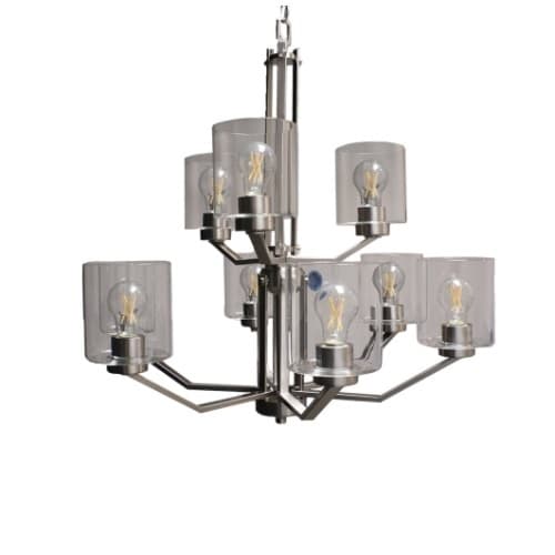 HomEnhancements 60W Paris Chandelier, 9-Light, White Cylinder Glass, Brushed Nickel