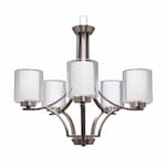 HomEnhancements 60W Sonora Chandelier, 5-Light, Clear & White Glass, Br. Nickel