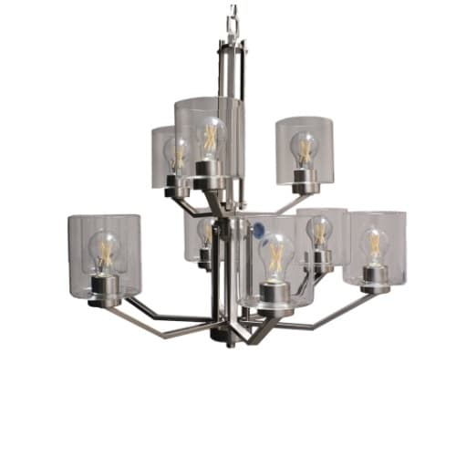 HomEnhancements 60W Paris Chandelier, 9-Light, Clear Cylinder Glass, Brushed Nickel