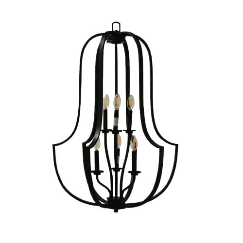 HomEnhancements 60W Lexington Pendant Light, Entry Cage, 6-Light, Matte Black