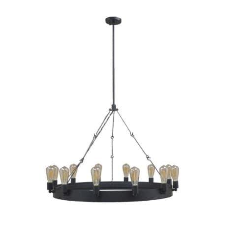 HomEnhancements Justin Series Ring Chandelier, 12-Light, E26, Matte Black