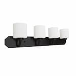 HomEnhancements 60W Paris Vanity, 4-Light, White Cylinder Glass, Matte Black 