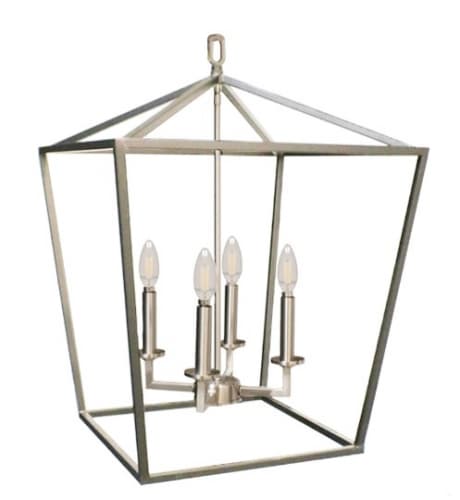 HomEnhancements 60W Open Cage Pendant Light, 4 Light, Brushed Nickel