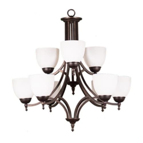 HomEnhancements Fort Worth Chandelier, 9-Light, White Glass, Matte Black